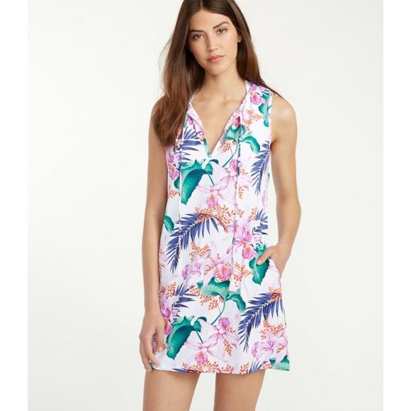 Tommy Bahama Orchid Canopy Swim Mini Dress w Pockets Tropical Print- Size M -GUC - Picture 1 of 14